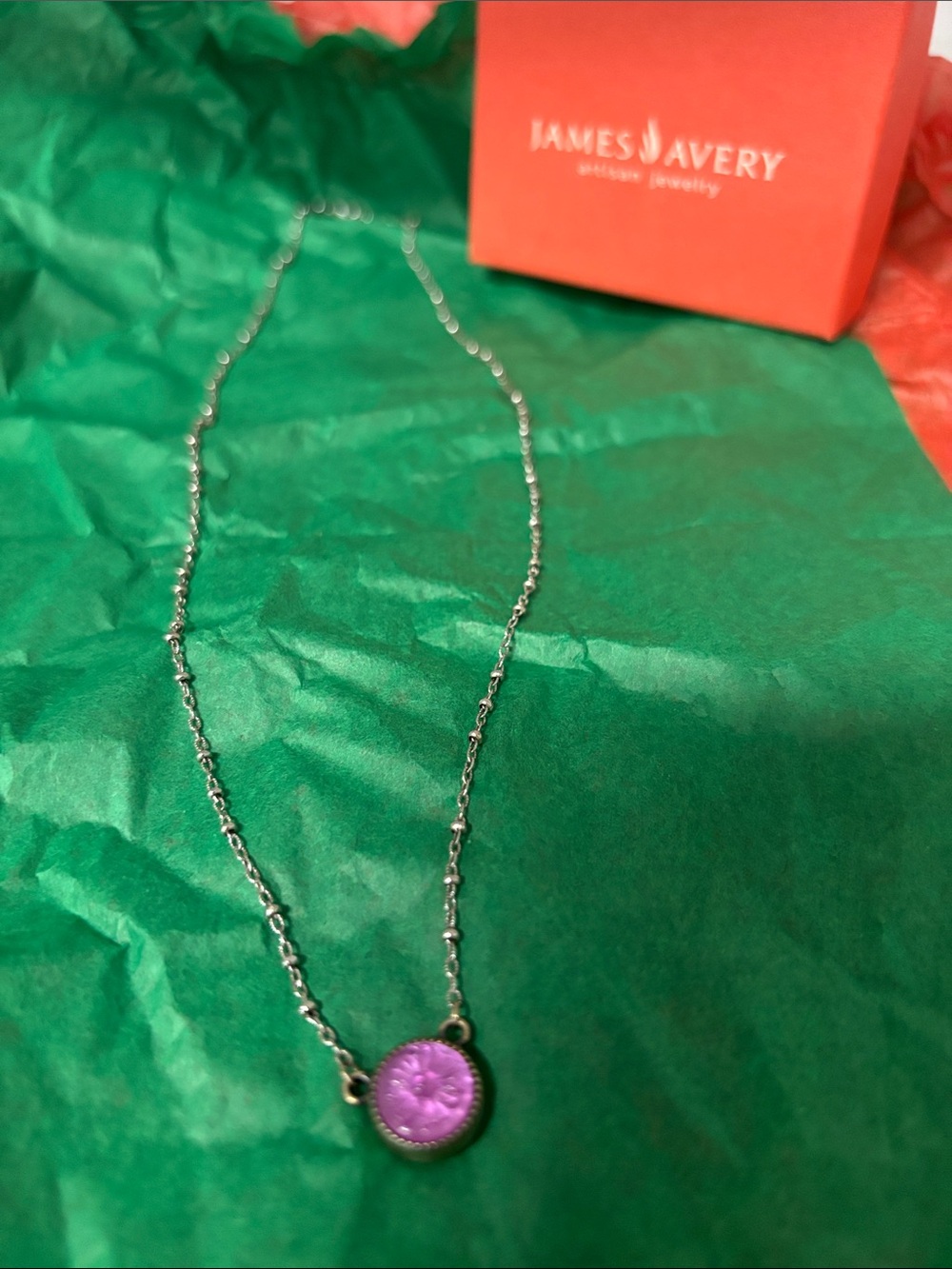 James Avery Silver Chain Necklace with Purple Disc Pendant